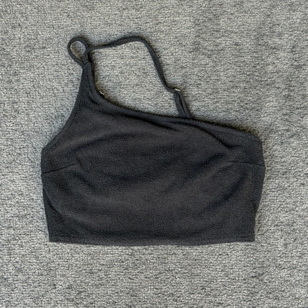 Gilly Hicks Black Terry One Shoulder Crop Top Small 510F3615